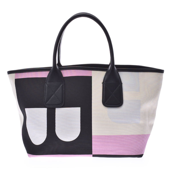 BALLY Barry cream system / black / pink / light gray system Lady's canvas / leather handbag A rank used silver storehouse