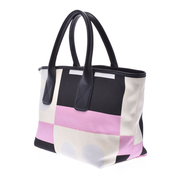 BALLY Barry cream system / black / pink / light gray system Lady's canvas / leather handbag A rank used silver storehouse