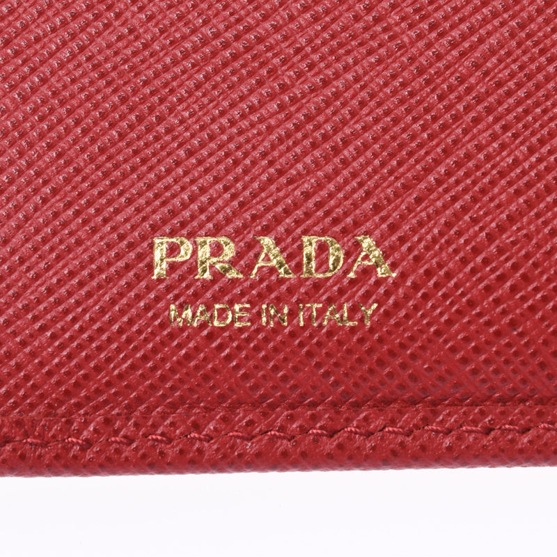 PRADA Prada L, Fassner, purse, red gold, 1ML225, Ladies, Safiano, two folds, wallet, A-ranked, used silver.
