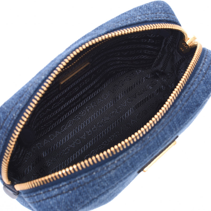 PRADA Prada blue gold metal fittings 1NA021 Unisex denim pouch AB rank used Ginzo