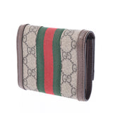 GUCCI Gucci off-Dier compact wallet beige/brown ladies GG Supreme canvas leather tri-fold wallet B rank used silver stock