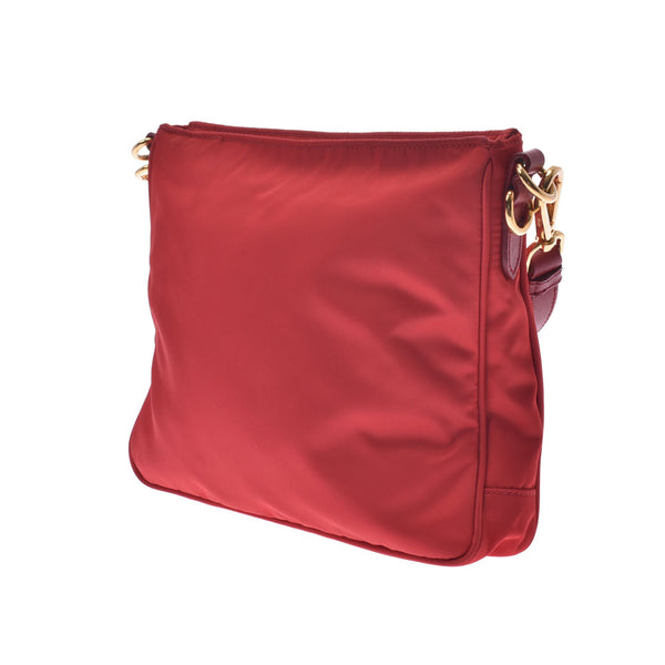 PRADA Prada shoulder bag red gold metal fittings ladies nylon shoulder bag AB rank used Ginzo