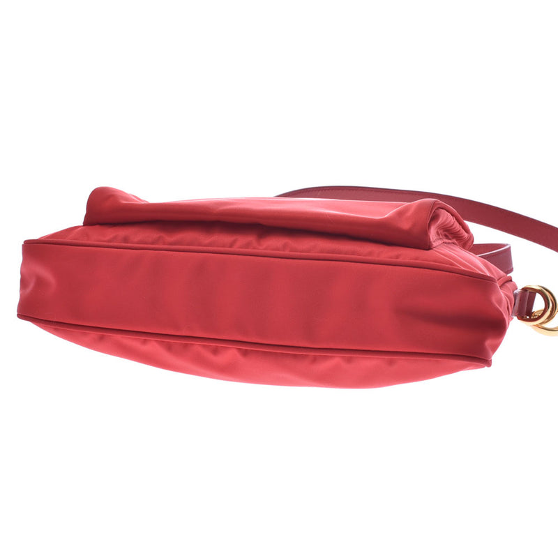 PRADA Prada shoulder bag red gold metal fittings ladies nylon shoulder bag AB rank used Ginzo