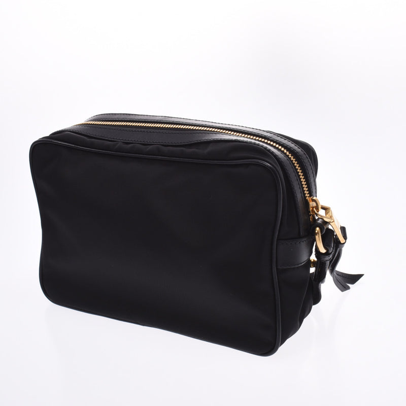 PRADA Prada shoulder bag black gold metal fittings ladies nylon shoulder bag A rank used Ginzo