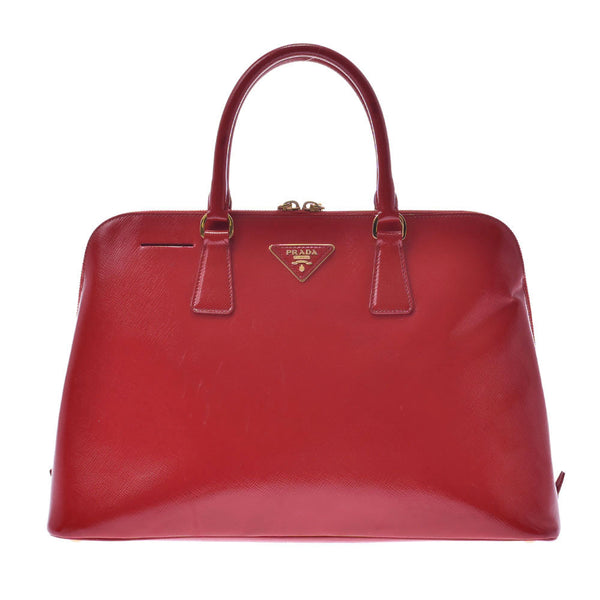 PRADA Prada Red Ladies Saffiano Enamel Handbag AB Rank Used Ginzo