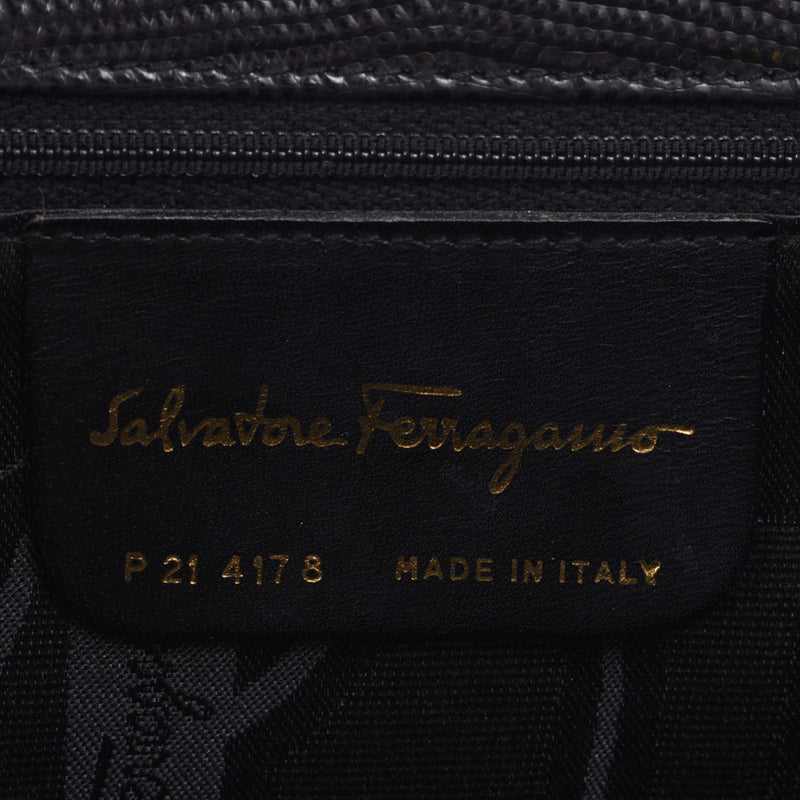 Salvatore Ferragamo フェラガモ ヴァラリボン 2WAYバッグ 黒 ゴールド金具 レディース 型押しレザー ハンドバッグ ABランク 中古 銀蔵