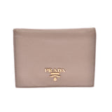 PRADA Prada Compact Wallet Beige Gold Bracket 1M0204 Women's Safiano Two-folded wallet AB rank used Silgrin