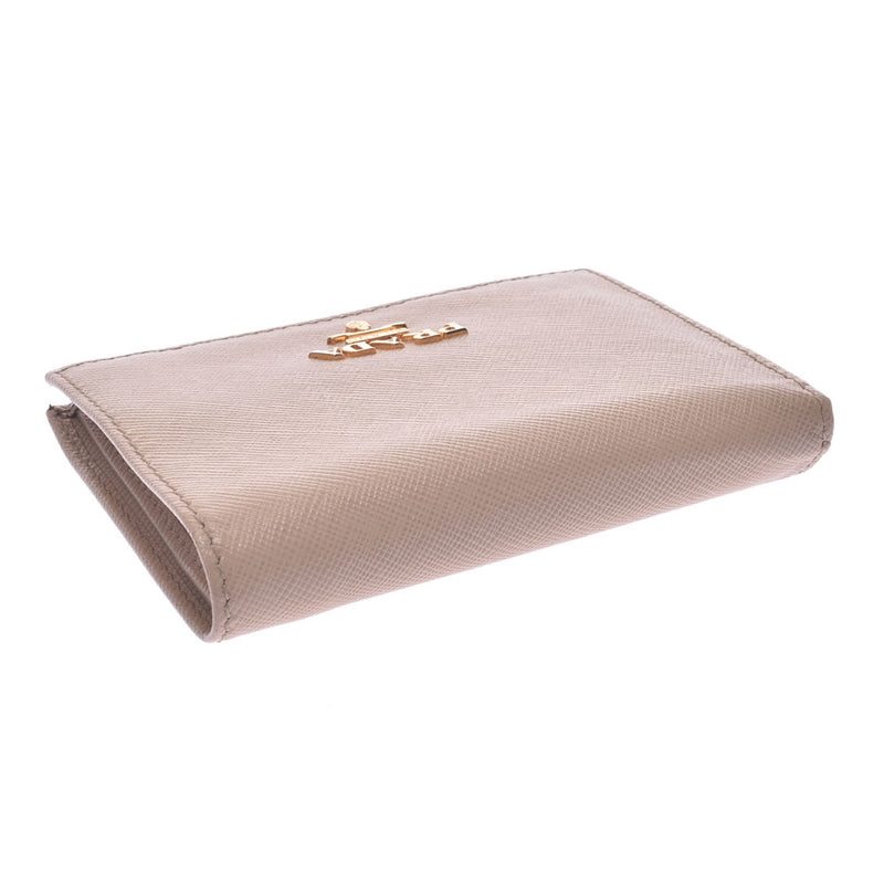 PRADA Prada Compact Wallet Beige Gold Bracket 1M0204 Women's Safiano Two-folded wallet AB rank used Silgrin