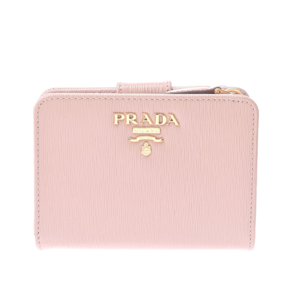 PRADA Prada L-shaped Fastener Purse Compact Wallet Pink Beige Gold Bracket 1ML018 Women's Leather Type Press Folded Wallet New Sale Silver