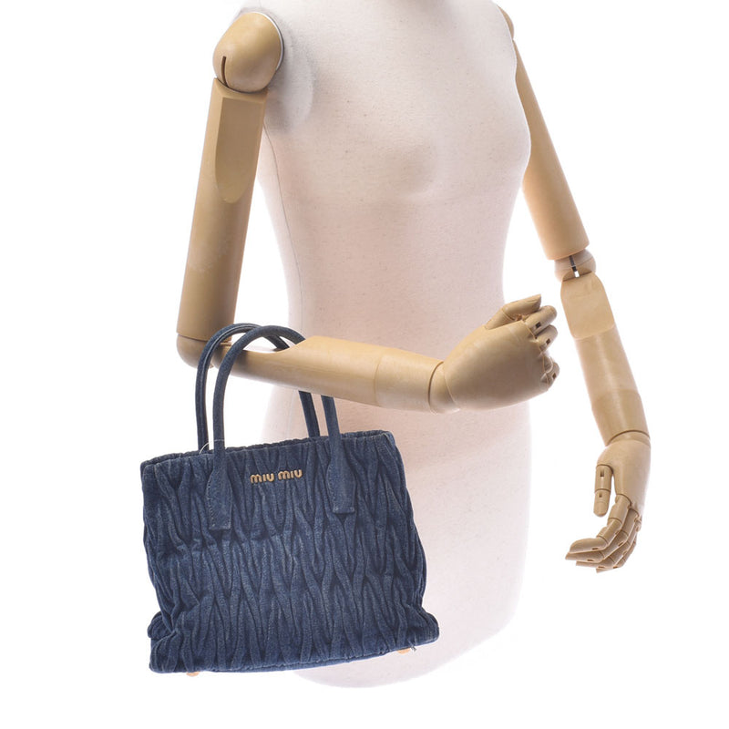 MIUMIU Miu Miu Materasse Handbag Blue Gold Bracket Ladies Denim 2way Bag B Rank Used Silgrin