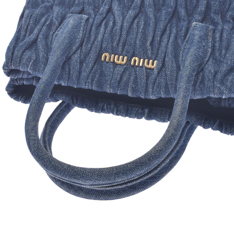 MIUMIU Miu Miu Materasse Handbag Blue Gold Bracket Ladies Denim 2way Bag B Rank Used Silgrin