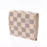 Louis Vuitton Louis Vuitton Damier Azur Portfoy Yourity Compact Wallet White N61733 Unisex Damier Azur Canvas Three Folded Wallets AB Rank Used Silgrin