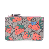 GUCCI Gucci Strawberry Pattern Coin Purse with Keyring Greige 573841 Ladies GG Supreme Canvas Coin Case Shin's Used Ginzo