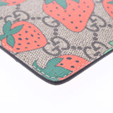 GUCCI Gucci Strawberry Pattern Coin Purse with Keyring Greige 573841 Ladies GG Supreme Canvas Coin Case Shin's Used Ginzo