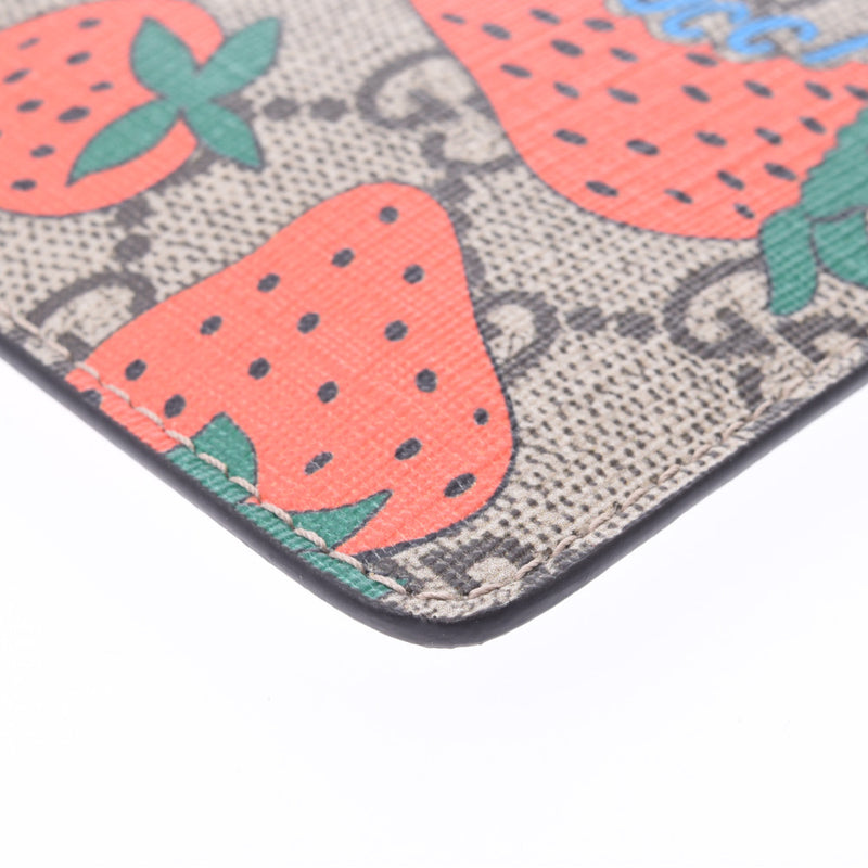 GUCCI Gucci Strawberry Pattern Coin Purse with Keyring Greige 573841 Ladies GG Supreme Canvas Coin Case Shin's Used Ginzo