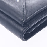 Balenciaga Valencia Paper Mini Wallet Black Unisex Leather Three Folded Wallet B Rank Used Silgrin