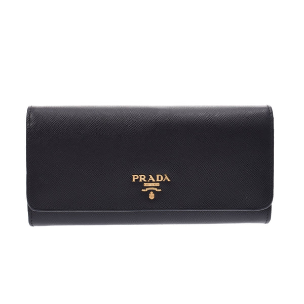 PRADA Prada L-shaped Fastener Pass Case Black 1M1349 Unisex Suffiano Long Wallet A-Rank Used Sinkjo