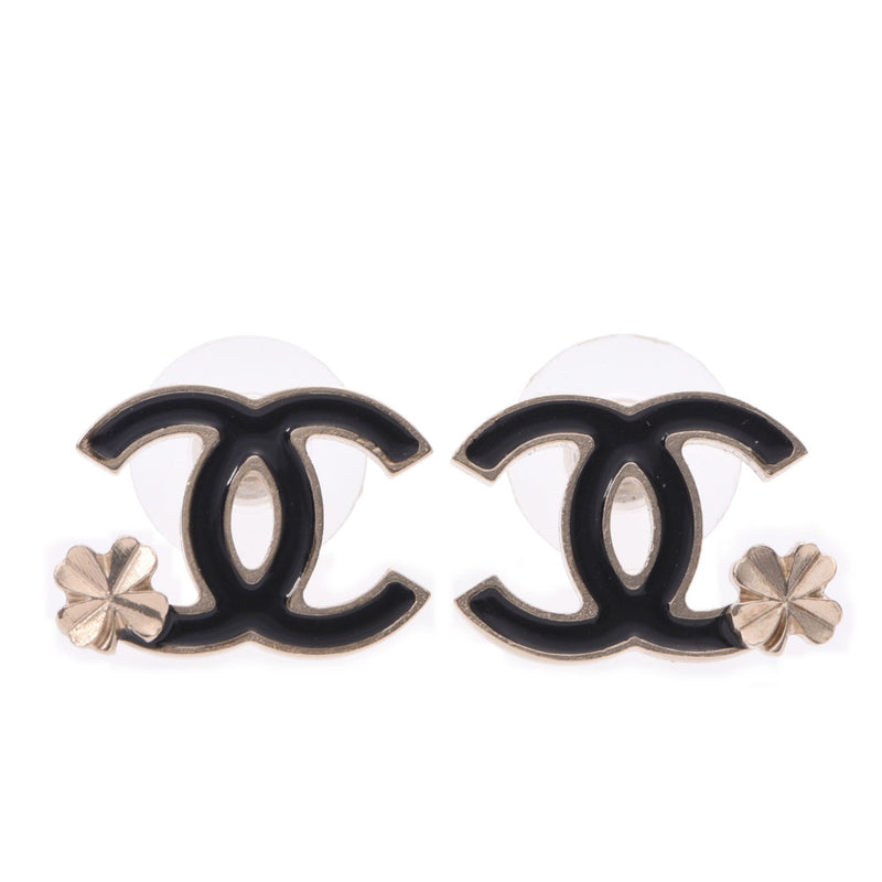 CHANEL Chanel Cocomark Camellia 12 Years Model Black /Gold Ladies GP Earrings AB Rank Used Ginzo
