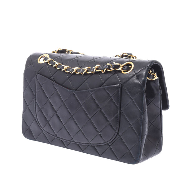 Chanel Chanel Chain Shoulder Bag Double Lid Black Gold Bracket Ladies Lam Skin Shoulder Bag AB Rank Used Silgrin