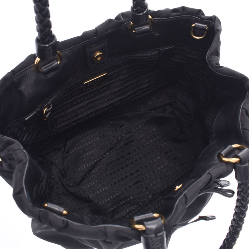 Prada Prada 2way Bag Black Gold Bracket Women's Nylon Handbag B Rank Used Sinkjo