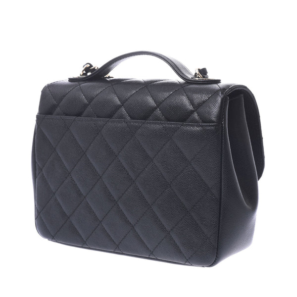 CHANEL Chanel Matrasse Top Handle 2WAY Bag Black Gold Fittings Ladies Caviar Skin Shoulder Bag Shindo Used Ginzo