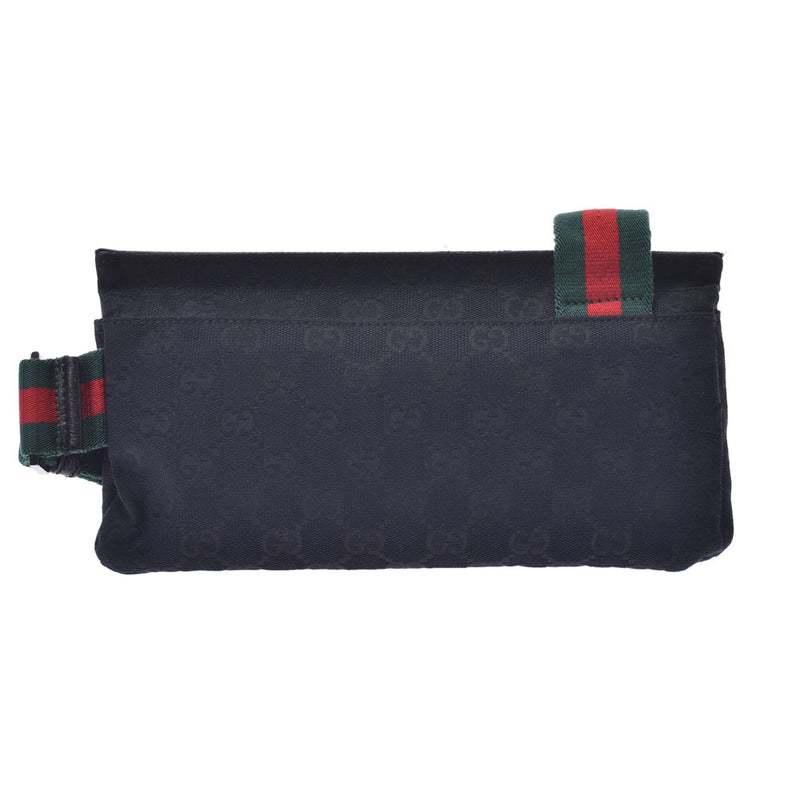 Gucci Gucci Waist Pouch Black 180691 Unisex GG Canvas Leather Body Bag AB Rank Used Silgrin