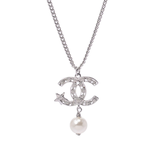 Chanel Chanel Coco Mark 20 years model silver / clear ladies rhinestone / fake pearl / metal necklace A rank used Silgrin