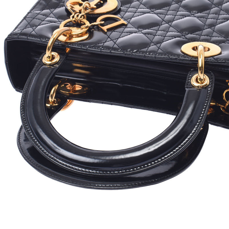 Christian Dior Cristiandiole Reddidiol 2WAY bag, black gold, Ladies enamel, handbag, B, used, silver,