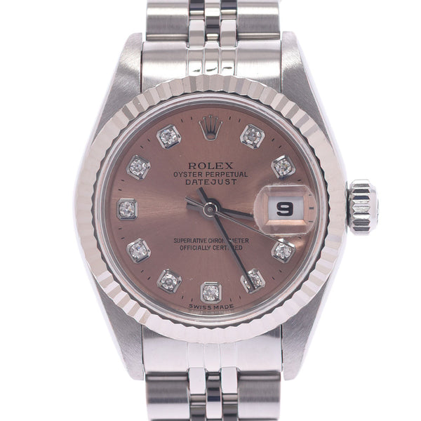 ROLEX劳力士豪华10P钻石69174G女士WG/SS手表自动卷粉色表盘A等级二手银藏