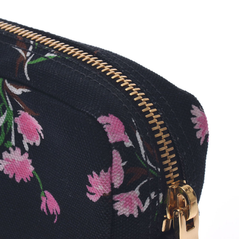 PRADA Prada Black/Flower Printed Gold Fittings 1NA021 Ladies Canvas Pouch A Rank Used Ginzo