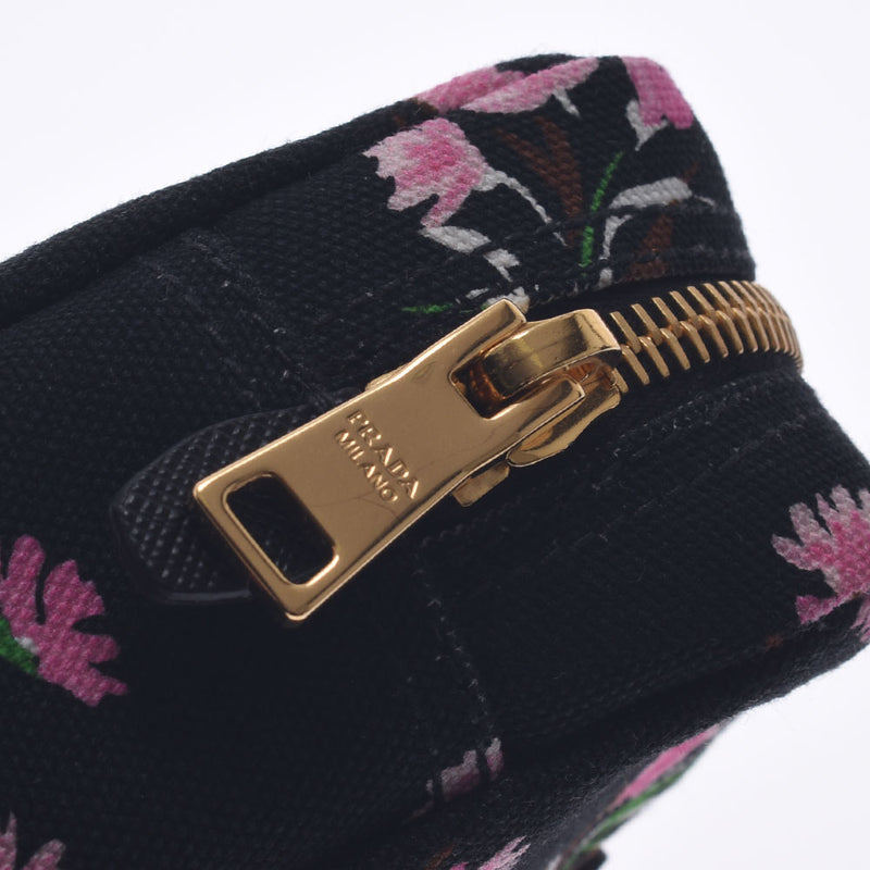 PRADA Prada Black/Flower Printed Gold Fittings 1NA021 Ladies Canvas Pouch A Rank Used Ginzo