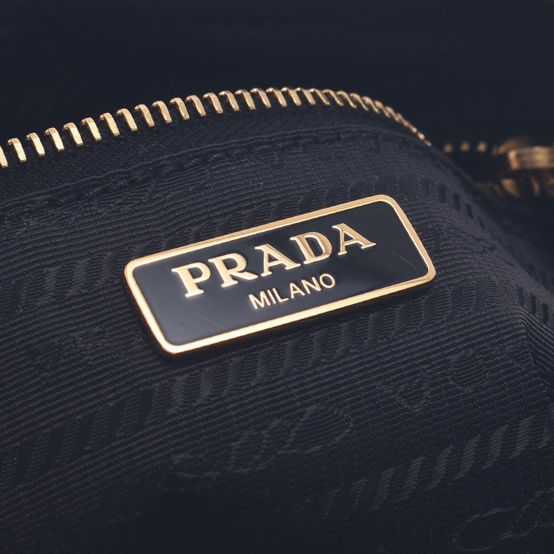 PRADA プラダ 黒/フラワープリント ゴールド金具 1NA021 レディース キャンバス ポーチ Aランク 中古 銀蔵