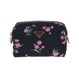 PRADA Prada Black/Flower Printed Gold Fittings 1NA021 Ladies Canvas Pouch A Rank Used Ginzo