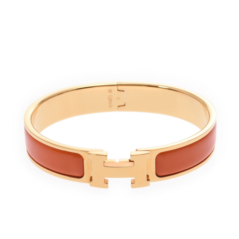 HERMES Hermes Click Ash Bangle Orange Gold Clasp Unisex Bracelet AB Rank Used Ginzo