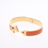 HERMES Hermes Click Ash Bangle Orange Gold Clasp Unisex Bracelet AB Rank Used Ginzo