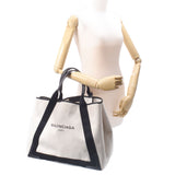 BALENCIAGA Balenciaga Navy Cava M White/Black 339936 Unisex Canvas/Leather Tote Bag B Rank Used Ginzo