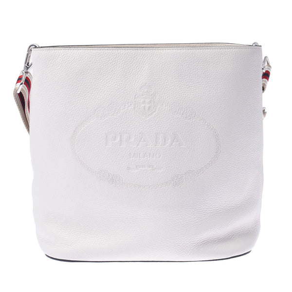 PRADA Prada White Silver Bracket 1BE023 Unisex Curf Shoulder Bag AB Rank Used Sinkjo