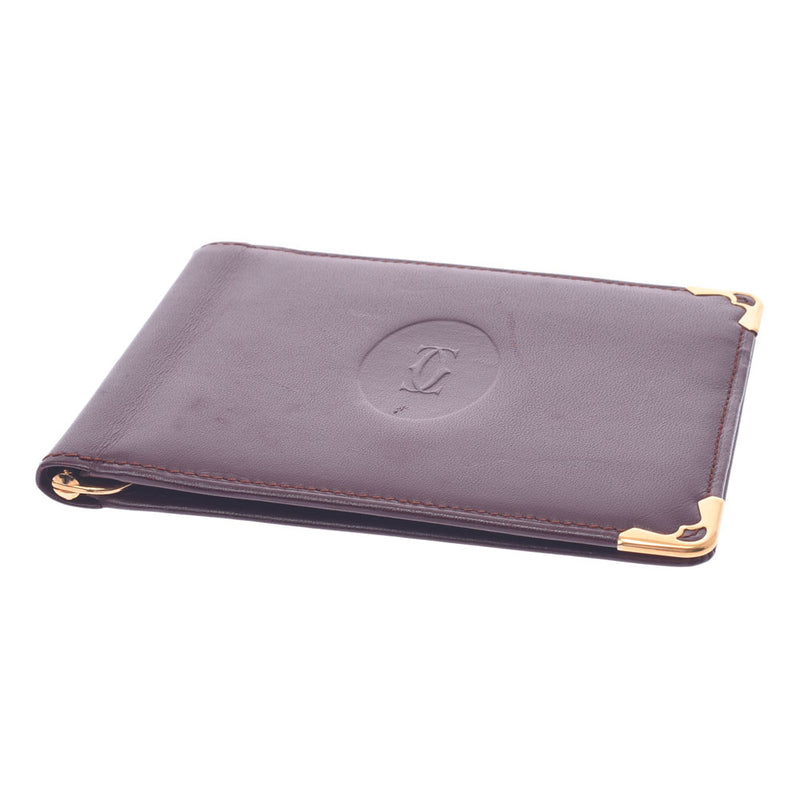 Cartier Cartier Mast Maintenance Two-folded wallpaper Bordeaux Unisex Leather Wallet AB Rank Used Silgrin