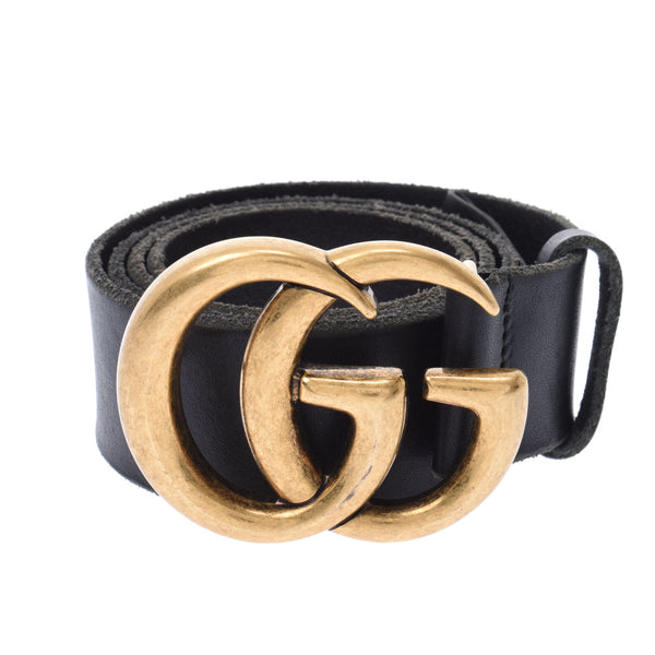 GUCCI Gucci GG Mermont Black Gold Bracket Men's Leather Belt B Rank Used Silgrin