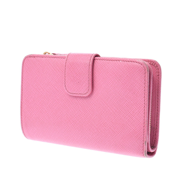 MIUMIU Miu Miu Compact Zip Pink Gold Bracket 1ML225 Women's Safiano Two-folded wallet B rank used Silgrin