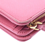 MIUMIU Miu Miu Compact Zip Pink Gold Bracket 1ML225 Women's Safiano Two-folded wallet B rank used Silgrin
