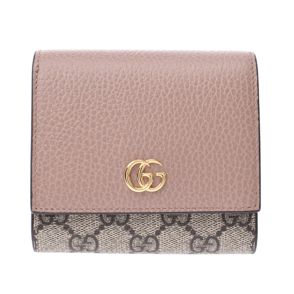 GUCCI Gucci GG Mermont Wallet Beige / Pink 598587 Women's GG Sprim Canvas Leather Two Folded Wallets A-Rank Used Silgrin
