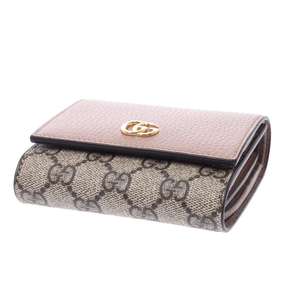 GUCCI グッチ GGマーモント 二つ折り財布 ベージュ ゴールド金具 