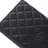 Chanel Chanel Matrasse黑银支架女士Lambskin Long Wallet Ab等级使用Silgrin
