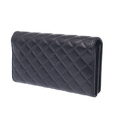 Chanel Chanel Matrasse黑银支架女士Lambskin Long Wallet Ab等级使用Silgrin