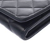 Chanel Chanel Matrasse Black Silver Bracket Ladies Lambskin Long Wallet AB Rank Used Silgrin
