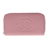 CHANEL Chanel Coco Mark Pink Beige Ladies Leather Long Wallet A-Rank Used Silgrin