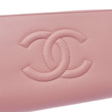 CHANEL Chanel Coco Mark Pink Beige Ladies Leather Long Wallet A-Rank Used Silgrin