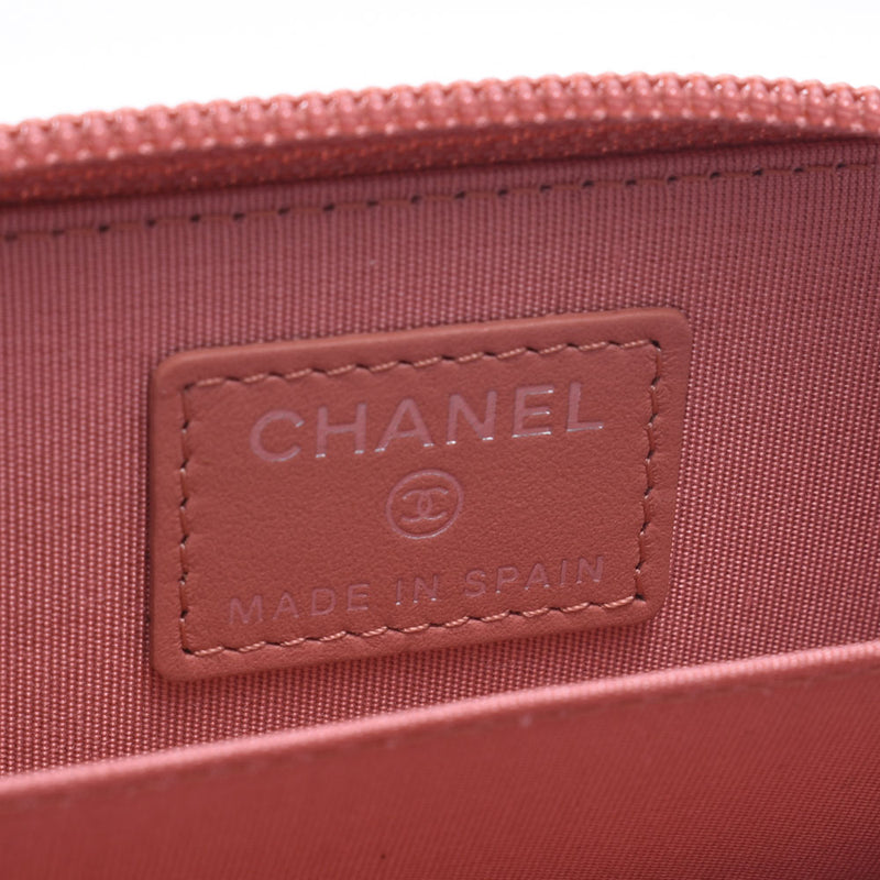 Chanel Chanel圆形紧固件硬币Pension Coco Mark Pink米色银配件女士皮革硬币案新Sanko