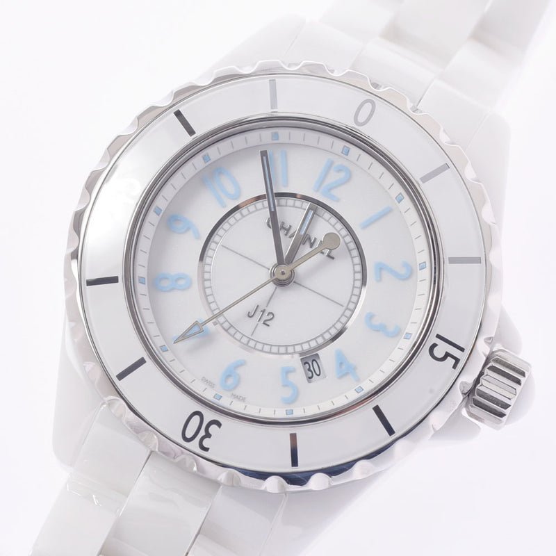 CHANEL Chanel J12 33mm Blue Light / Limited 2000 H3826 Women White Ceramic / SS Watch Quartz White Figure A Rank Used Silgrin